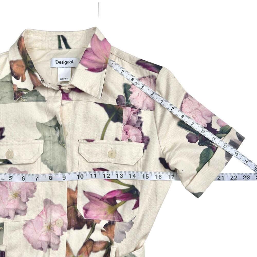 Desigual | Women | Cream Floral Spring Utility Belted Mini Shirt Dress | Medium - Picture 5 of 16